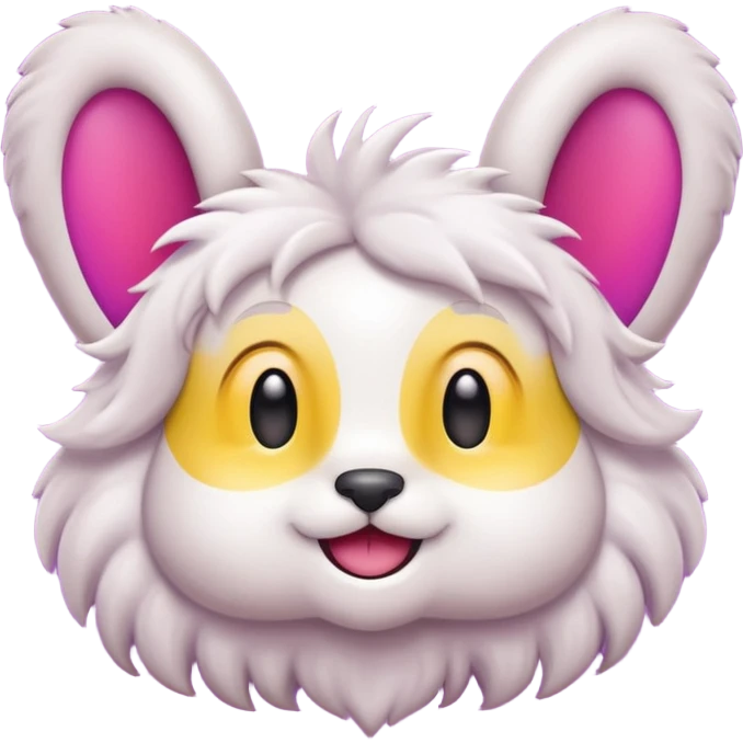 cute fuzzy character called Womplepop with floppy ears cheerful face vibrant color palette cartoon emoji style emoji