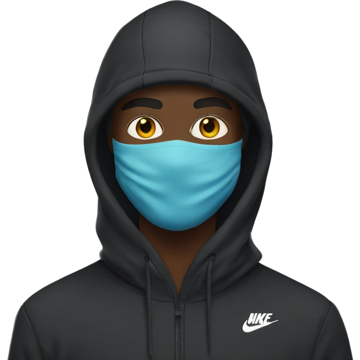 Black man wearing ski mask with the nike hoodie emoji