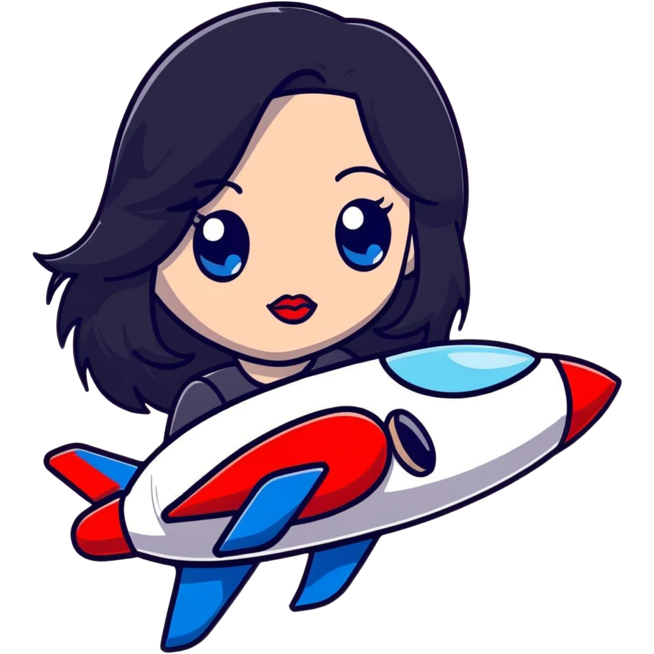 character with long jet black hair, blue eyes, and red lips emoji