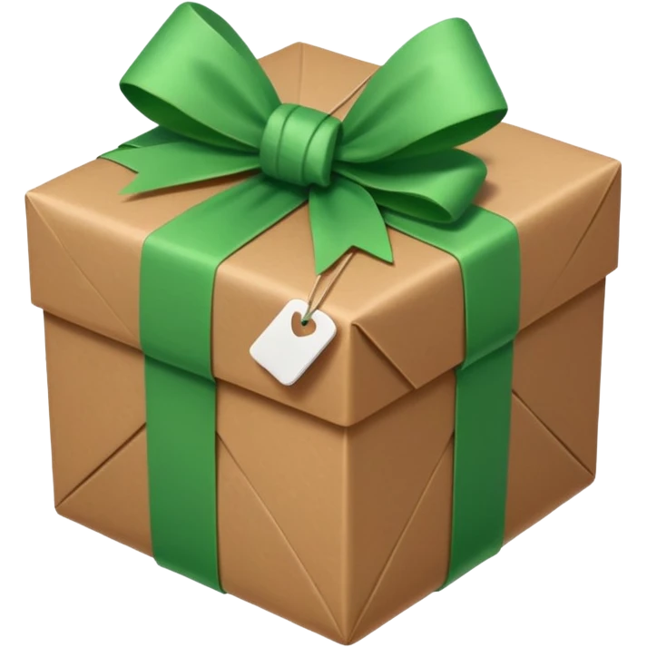 a brown package  bow with green checkbox in the corner emoji