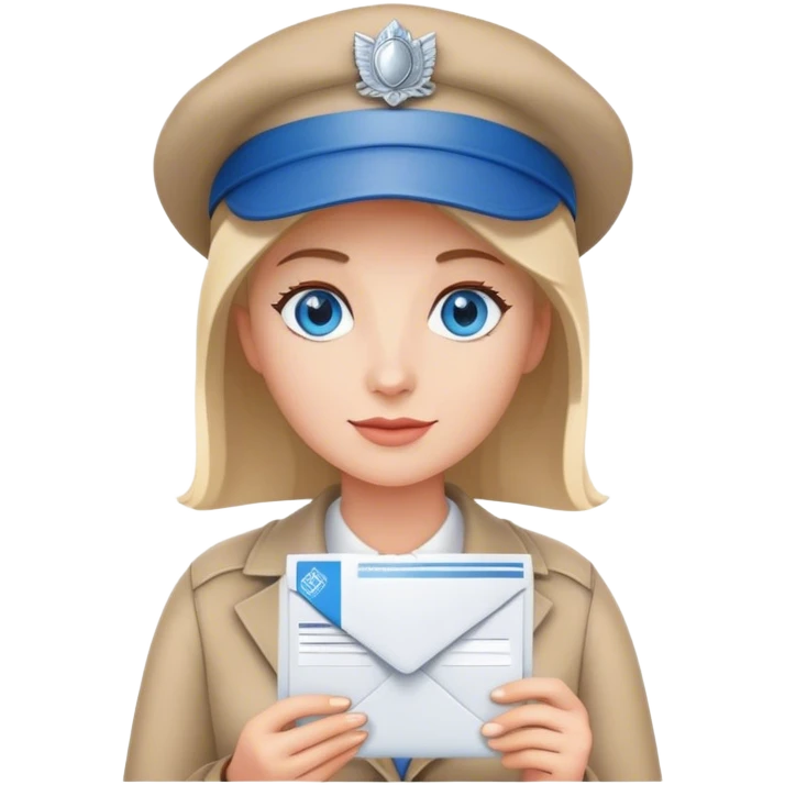 us mail lady holding mail with a hat and blue eyes emoji
