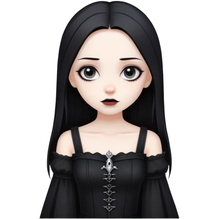 gothic girl with wide shoulders, small chest, black clothes, pale skin emoji