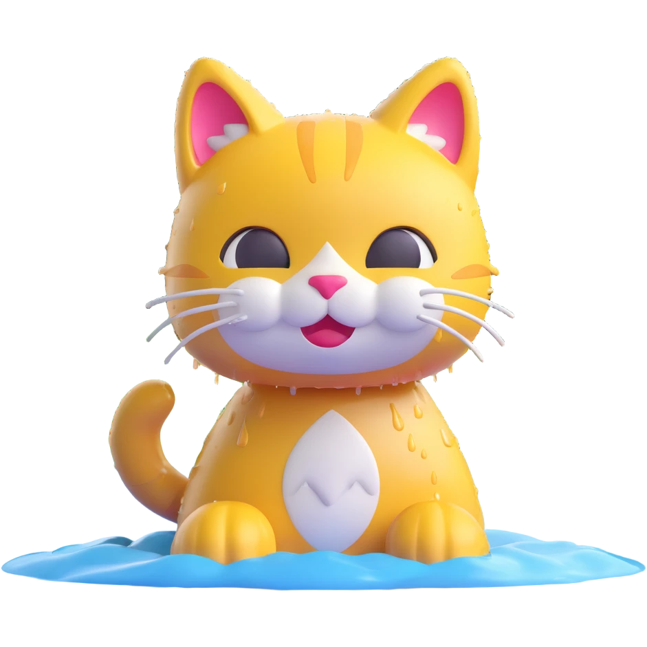 a cat in the rain, 3D emoji style, cute, shiny, wet fur emoji