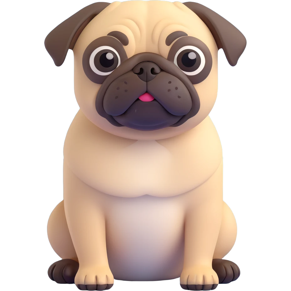 A pug posing, close up pose, living room background emoji