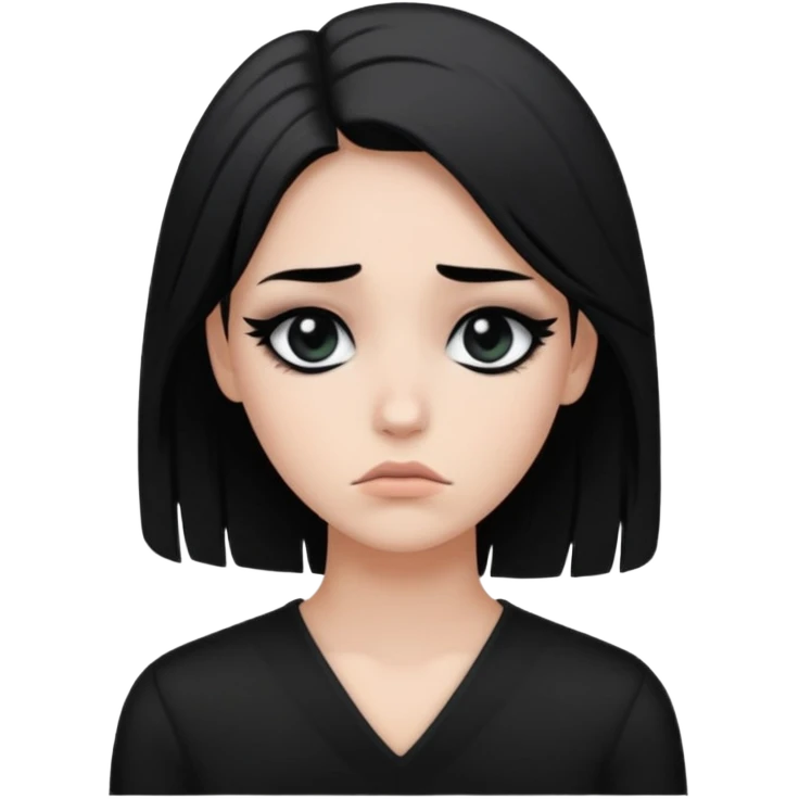 A sad looking smiley with side hair in balck that wears black eyeshadow a emp emoji