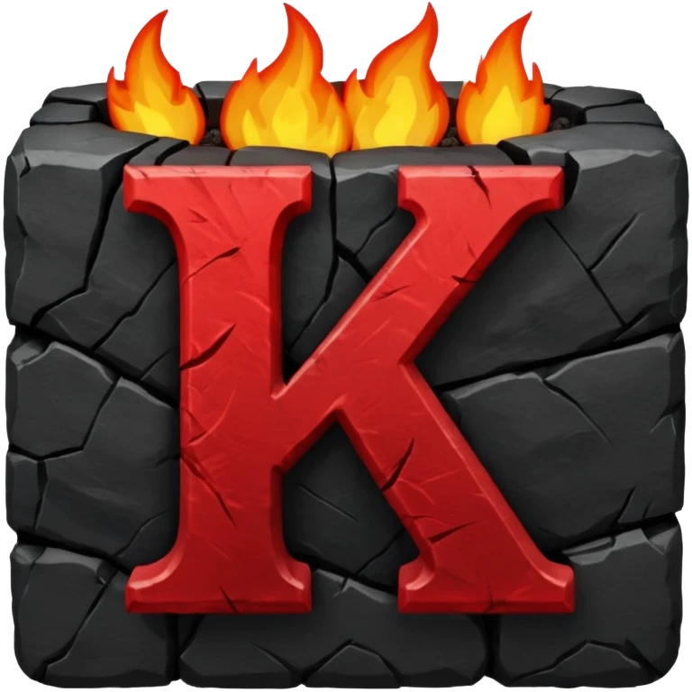 burning coal square with letter K chiseled on it emoji