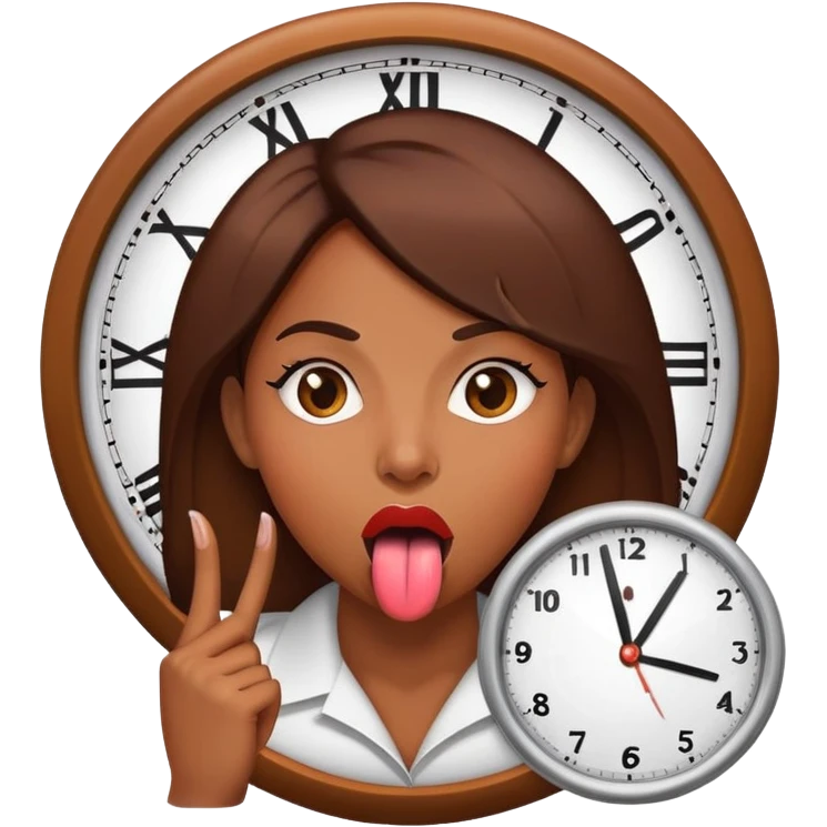 Brown skin town lady tongue out with clock  emoji