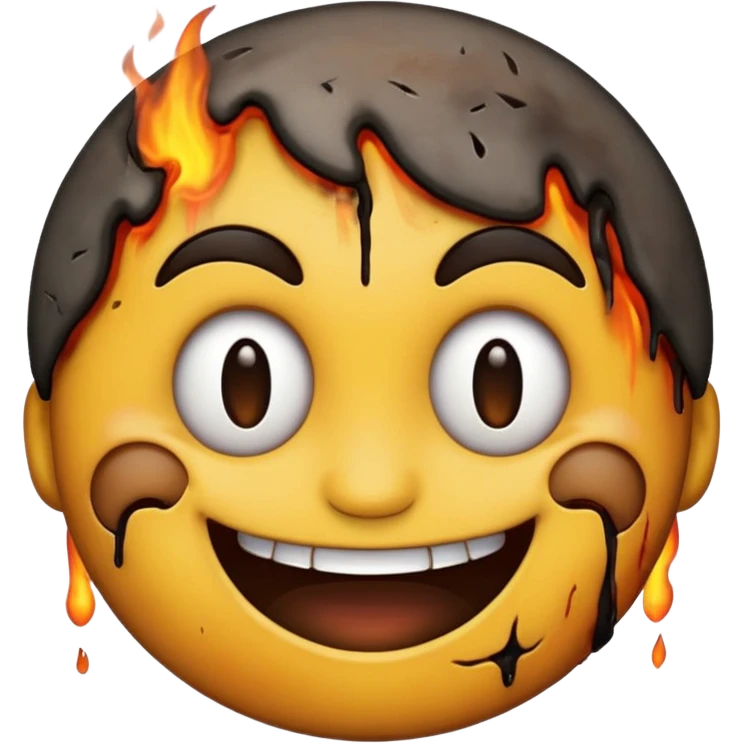 A emoji with half of his face burnt with the emoji having a big grin emoji