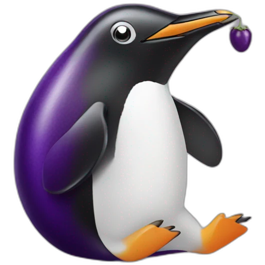 penguin eating eggplant emoji