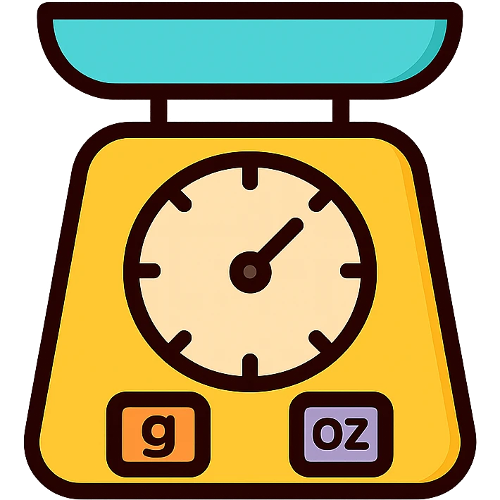 icon for grams to ounces, stylized kitchen scale with metric and imperial weights, color outline style emoji