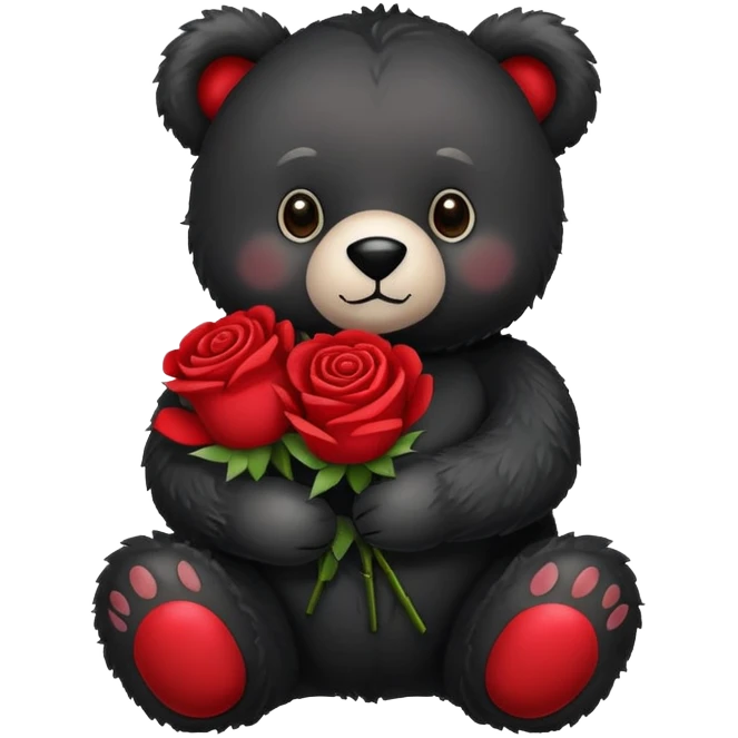 Black stuffed bear holding roses emoji