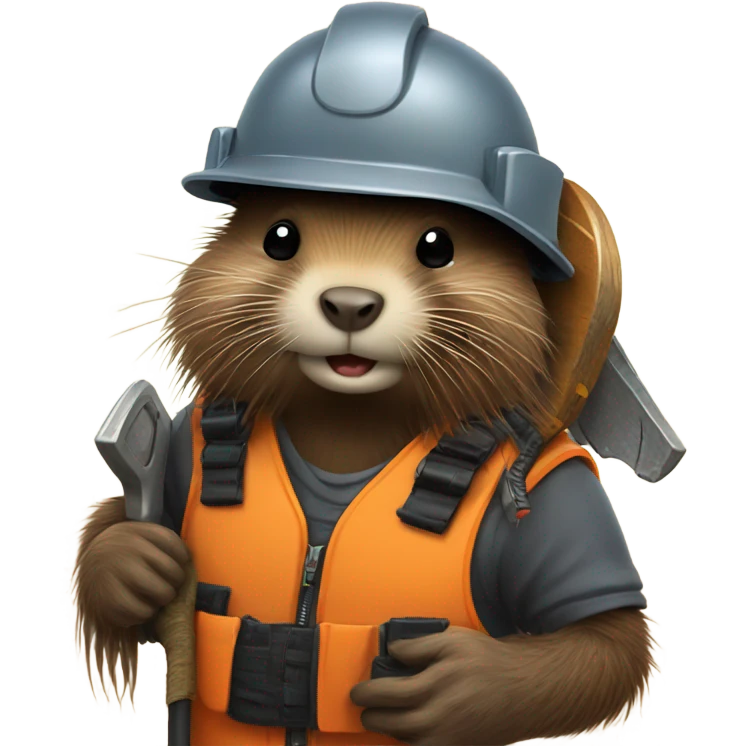 Beaver with dreadlocks in climbing gear with a chainsaw  emoji
