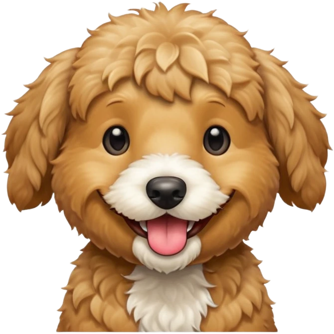 mini golden doodle smiling with tongue out emoji