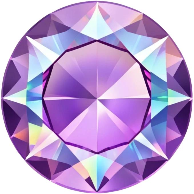 round cut gemstone with delicate lavender color, holographic rainbow fire, brilliant facets emoji