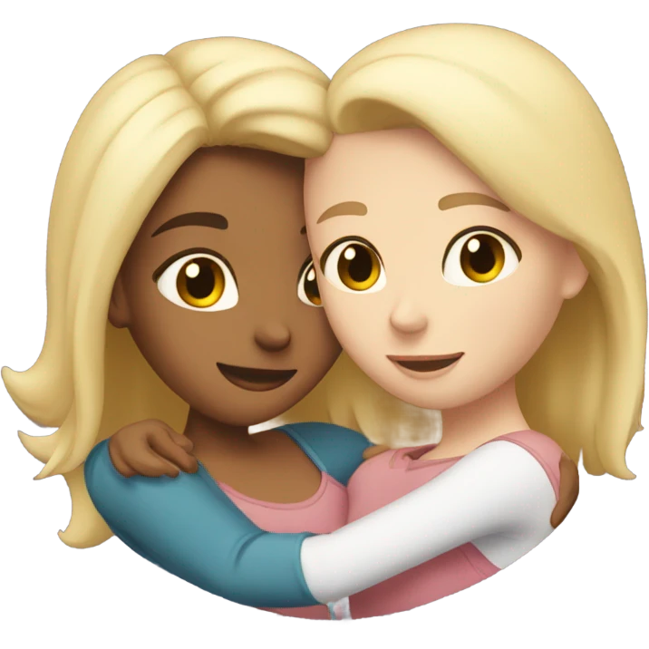 A blonde sister and a brunette sister hugging emoji