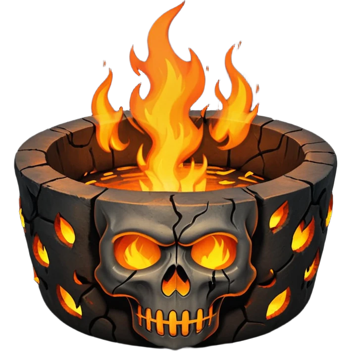 A circular pit (looking top down) with fire and skulls inside, in a dark and gritty style like your bleeding skull art emoji