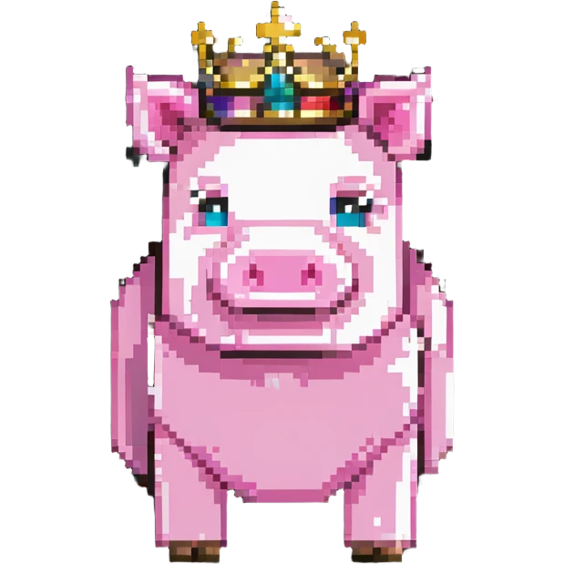 Minecraft pig full body pink blocky animal with square head wearing a crown emoji