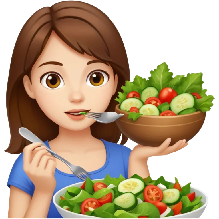 Girl with brown hair eating vegetable salad emoji