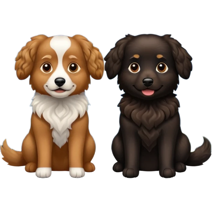 two dogs with wavy hair, one black and one brown with mountains emoji