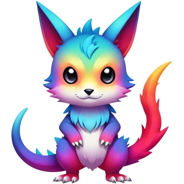 Vibrant colorful-gradient anime-styled edgy cool badass cute random Fakémon-creature, with random markings, full body emoji