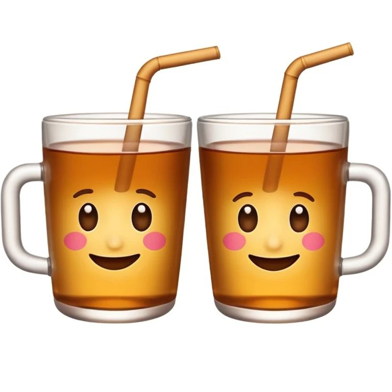 two brown mate teas in 500ml plastic cups clinking, emoji style, no cups, white background emoji