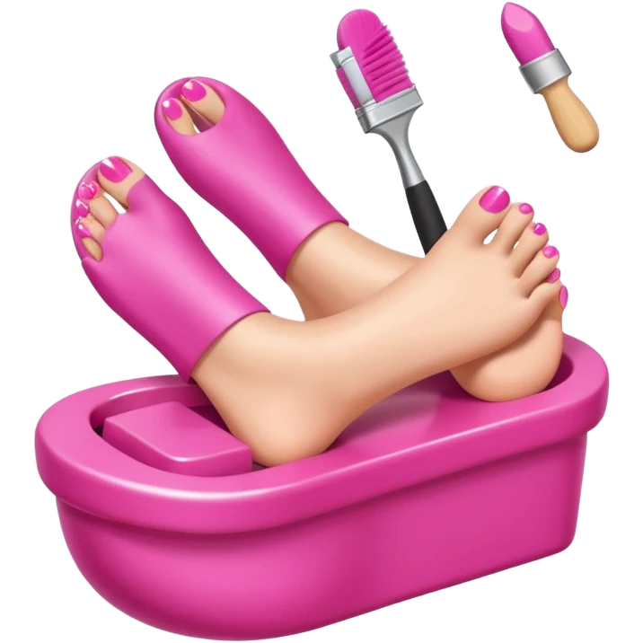 3D isometric emoji of a foot getting a pedicure, hand holding a nail polish brush, soft glossy texture emoji
