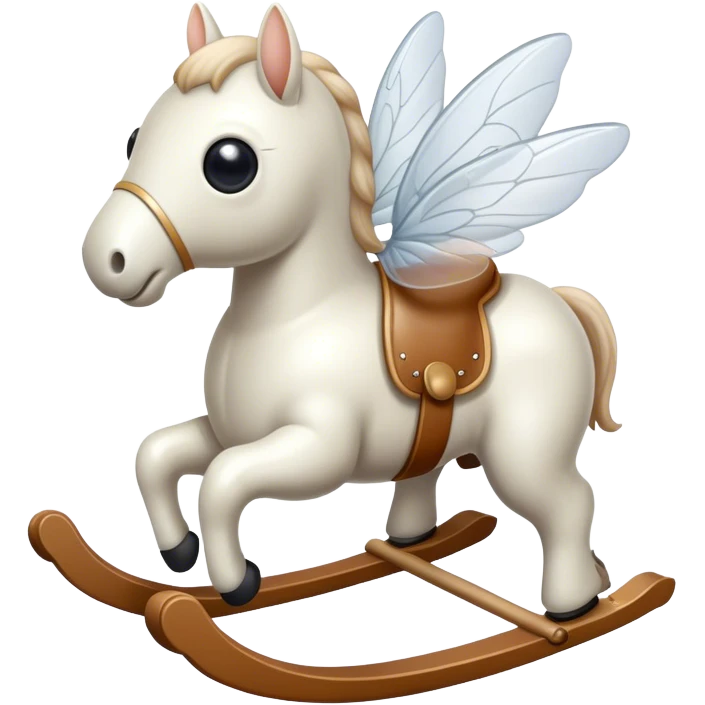 White, adorable, ethereal « rocking-horse fly » (rocking horse (toy) mixed with fly) emoji
