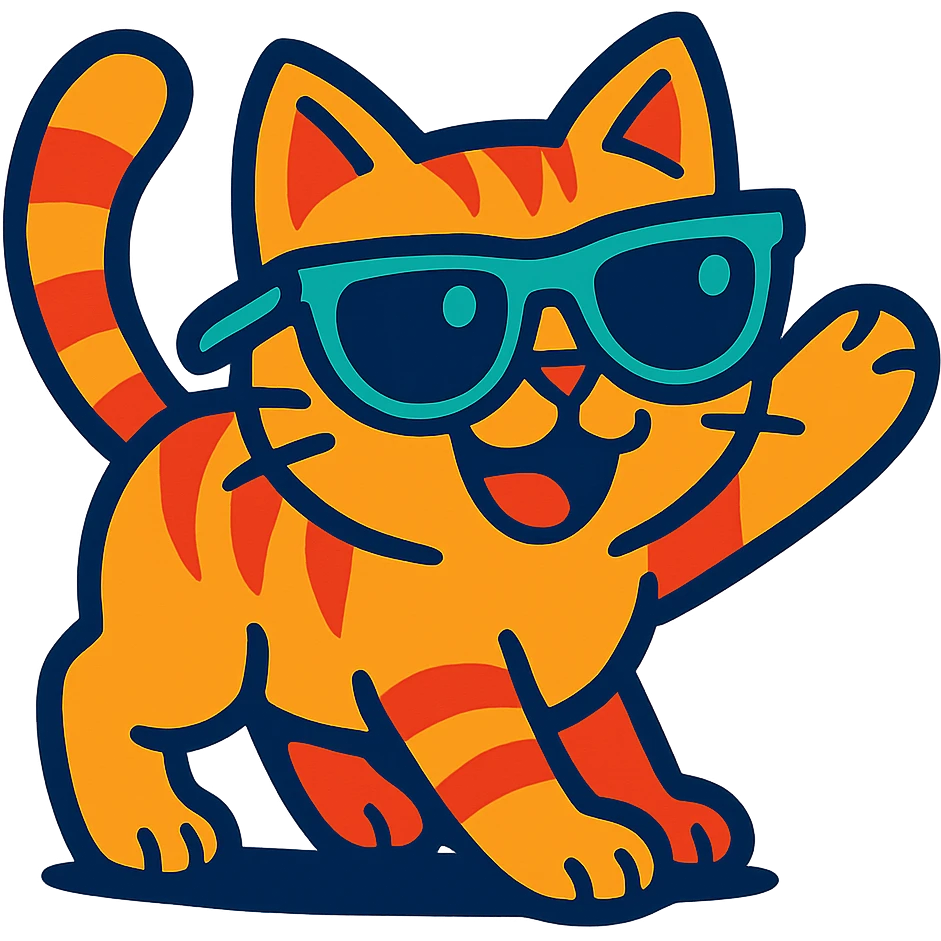 playful cat wearing sunglasses, vibrant cartoon style emoji