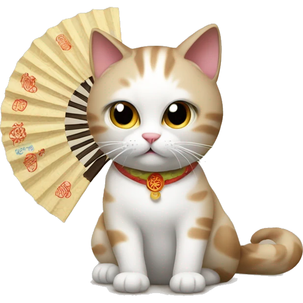 Cat using a chinese fan emoji