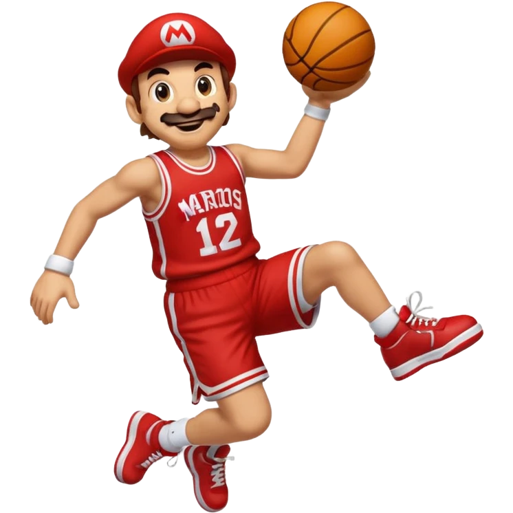 Mario from Super Mario performing a slam dunk, emoji style emoji