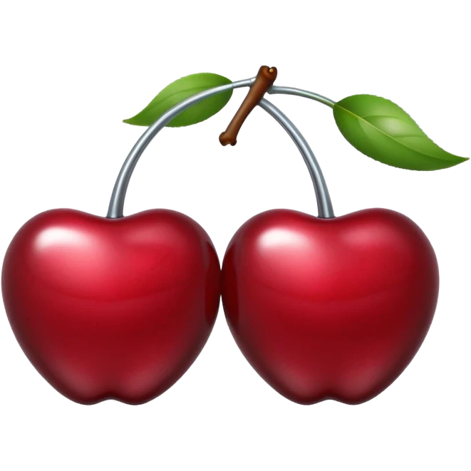 A pair of cherries emoji made of liquid silver chrome, smooth rounded shapes, glossy metallic surface, subtle sensual vibe, luxury sexy aesthetic, iOS emoji style, centered, clean white background emoji
