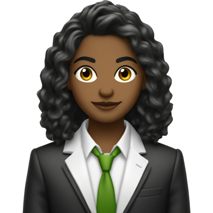 uma jovem de cabelo castanho com mechas loiras sendo o comprimento até os ombros e levemente ondulado.  Olhos verdes, vestindo uma blusa branca com blazer preto, sorrindo e de braços cruzados. emoji
