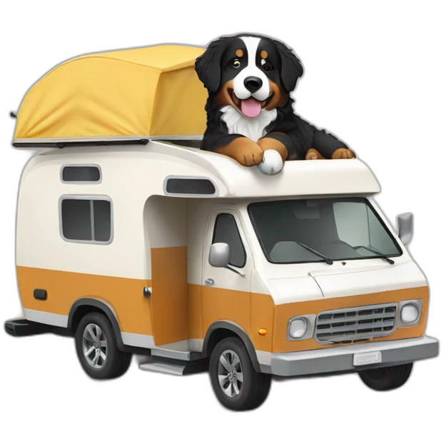 bernese mountain dog driving a camper emoji