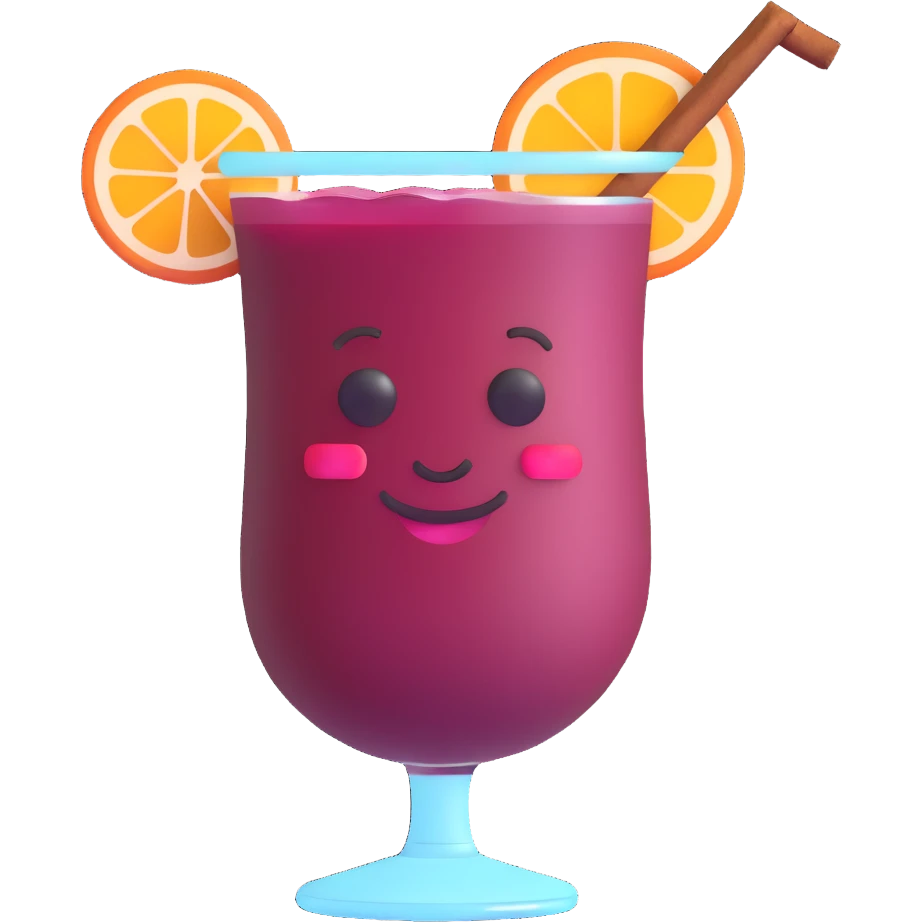 3D emoji style cocktail glass with burgundy drink and a cinnamon stick emoji