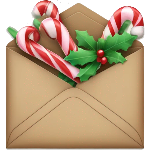 envelope with candy canes and mistletoes emoji
