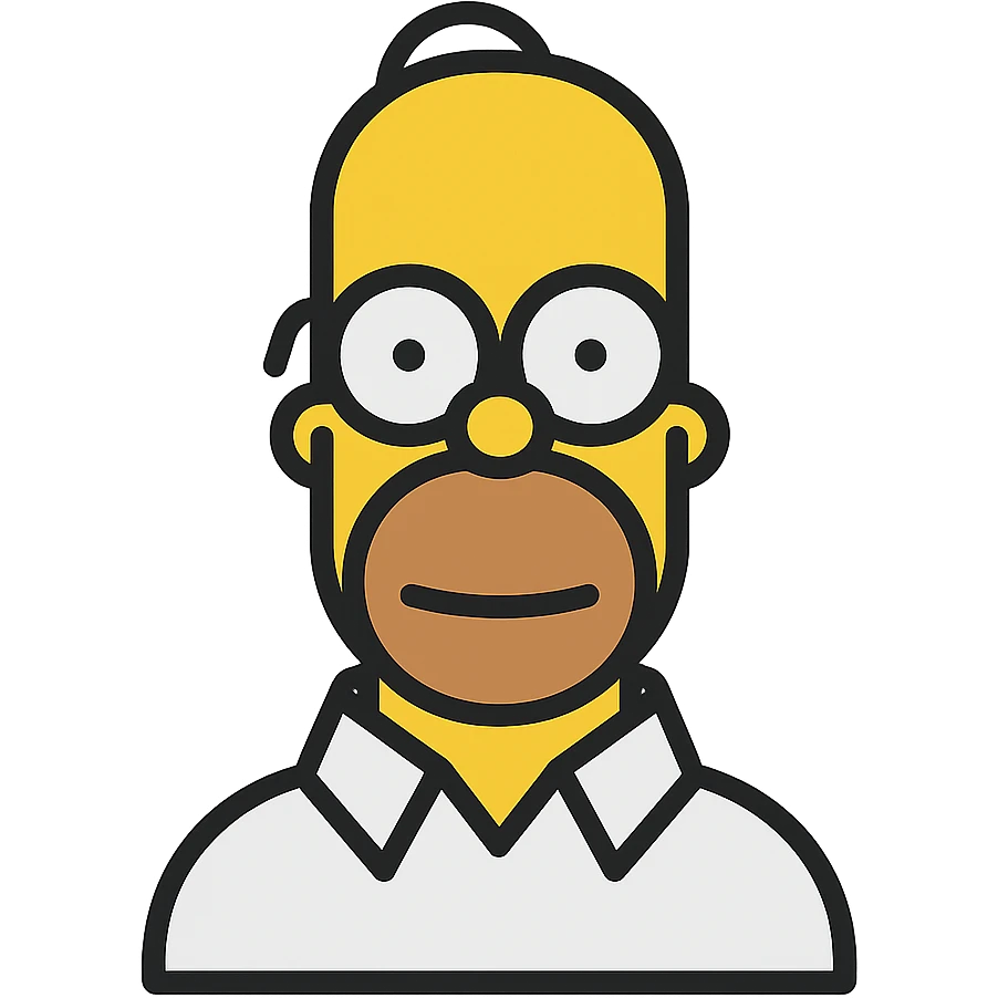 Homer Simpson color outlined icon, black outlines, flat colors, minimal details emoji