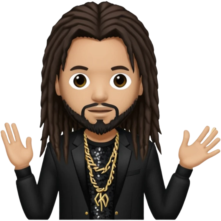 Reginald Fieldy Arvizu from Korn with long dark brown hair, light tan skin, black sequin outfit emoji