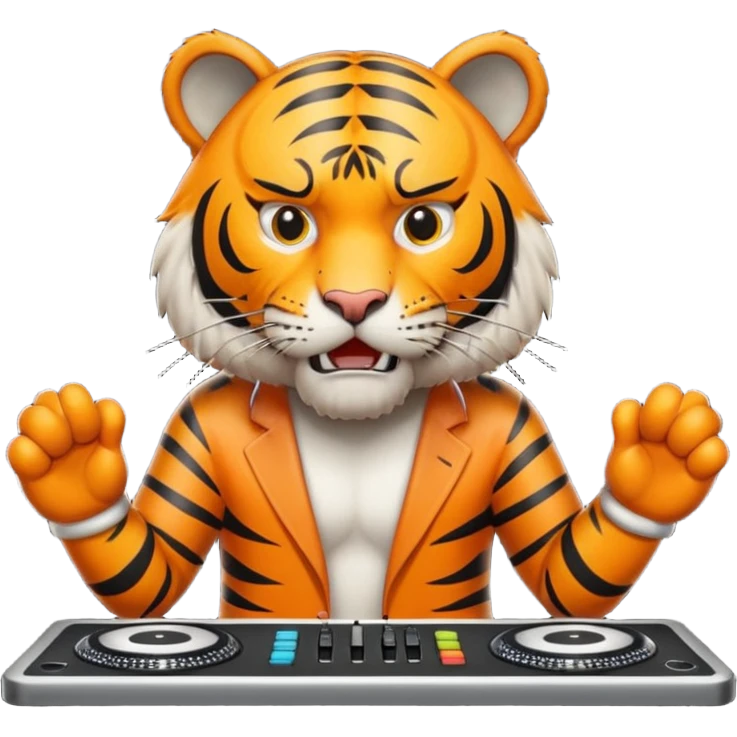 Un tigre enfadado con una mesa de dj  emoji