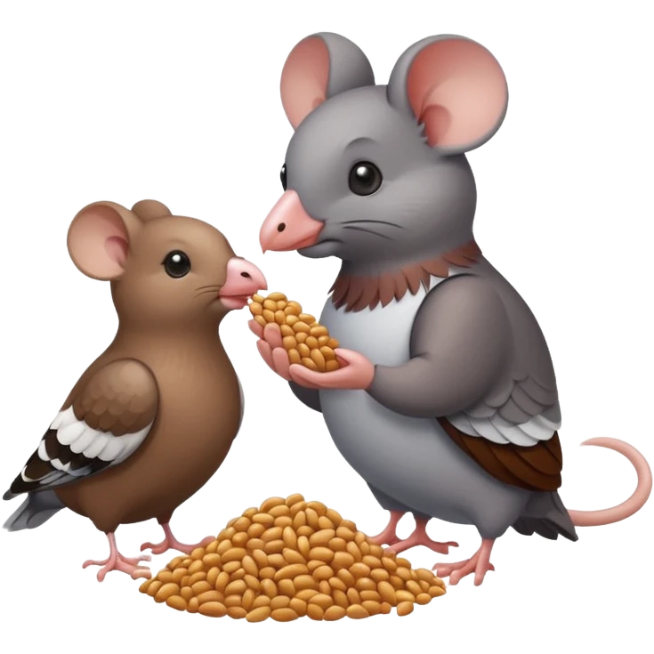 A mouse and a pigeon eating grain together emoji