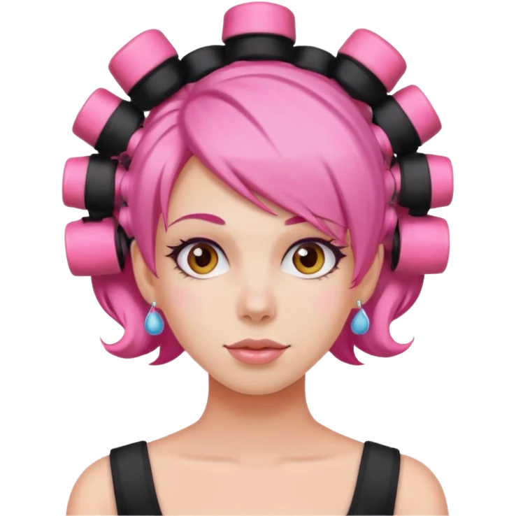woman with pink hair rollers emoji