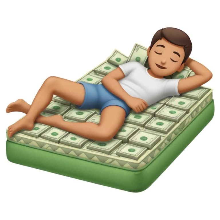 happy person napping on mattress of money emoji