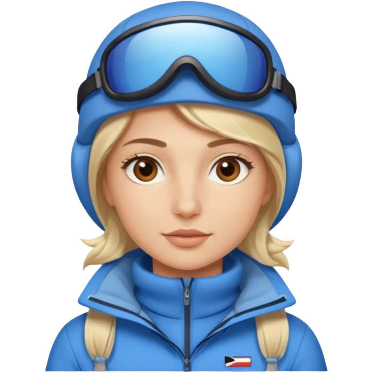 Luxury blonde model, brown eyes, polar explorer, blue clothes, skiing clothes emoji