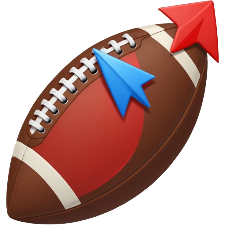 Uma bola de futebol americano com uma seta vermelha curva a indicar uma inversão de marcha abrupta. blue (#00A3E0) and red (#F9423A) emoji