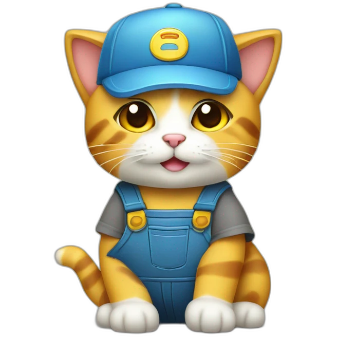 Cute cat dressed as a repairman with yellow cap emoji
