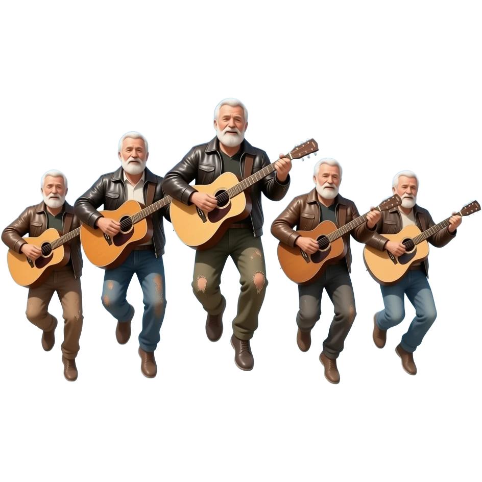 a musical group of old men jumping with guitars in the air emoji