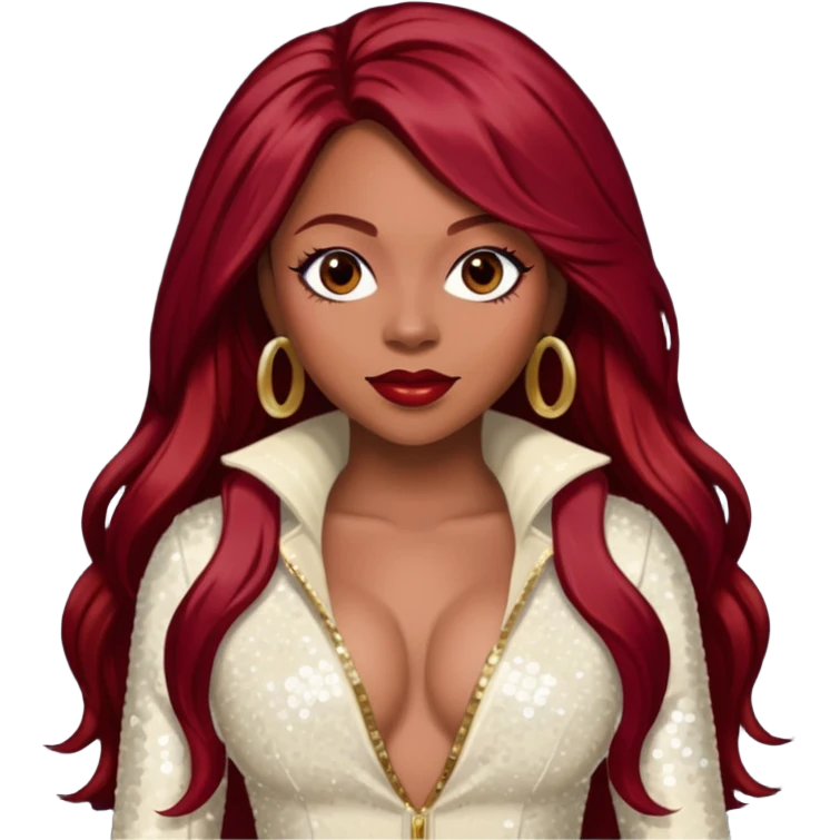 LaTavia Robeson from Destiny's Child with long dark red hair, ivory sequin outfit emoji