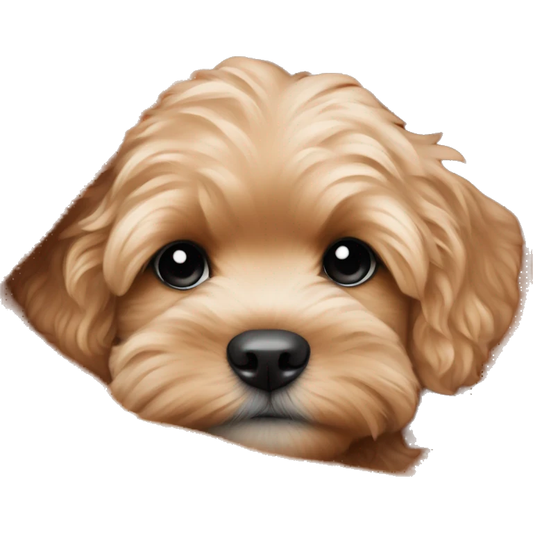 Blonde cavapoo puppy snuggled up in a auburn fluffy blanket  emoji