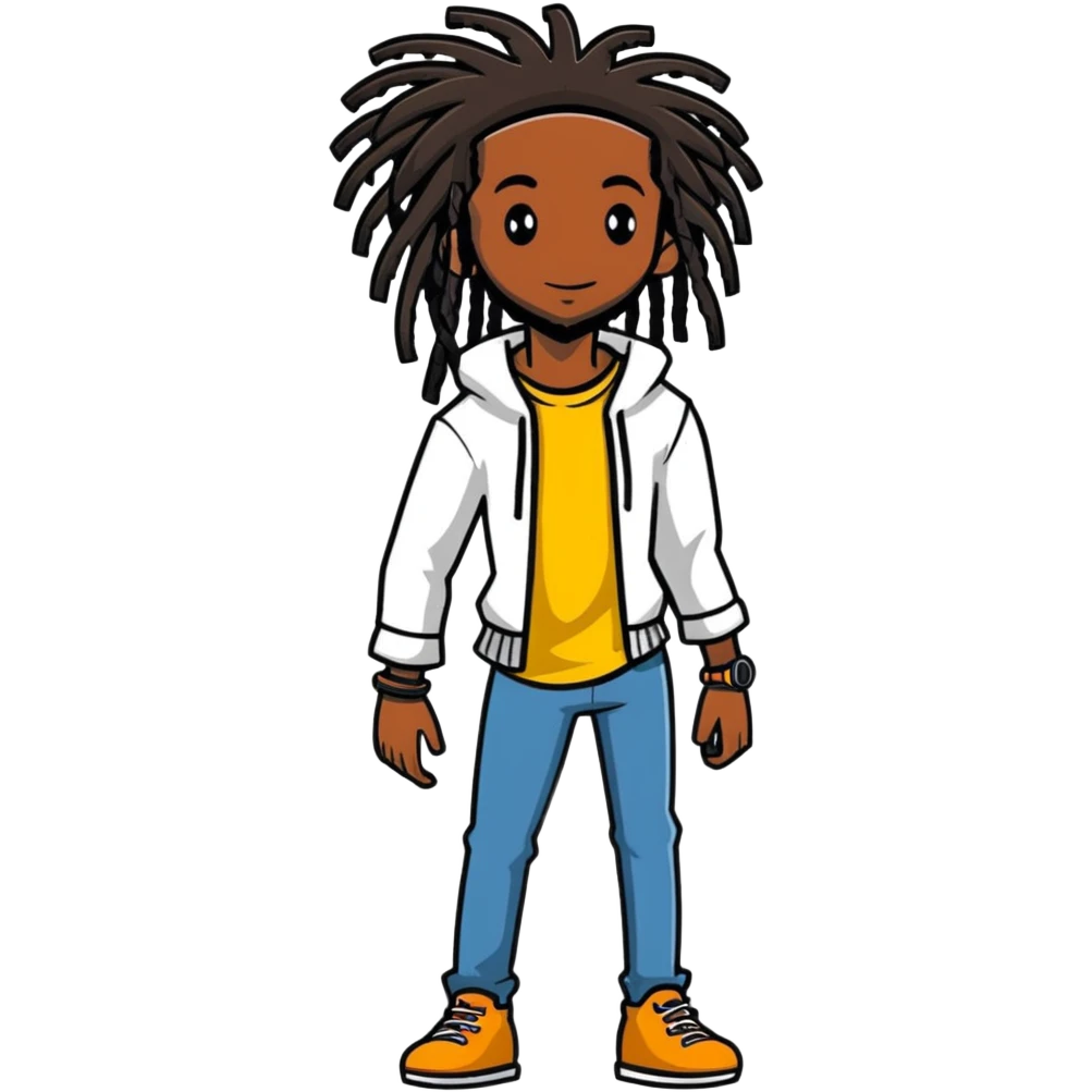 full body very skinny African American male figure standing wearing clothes with long dreadlocks emoji