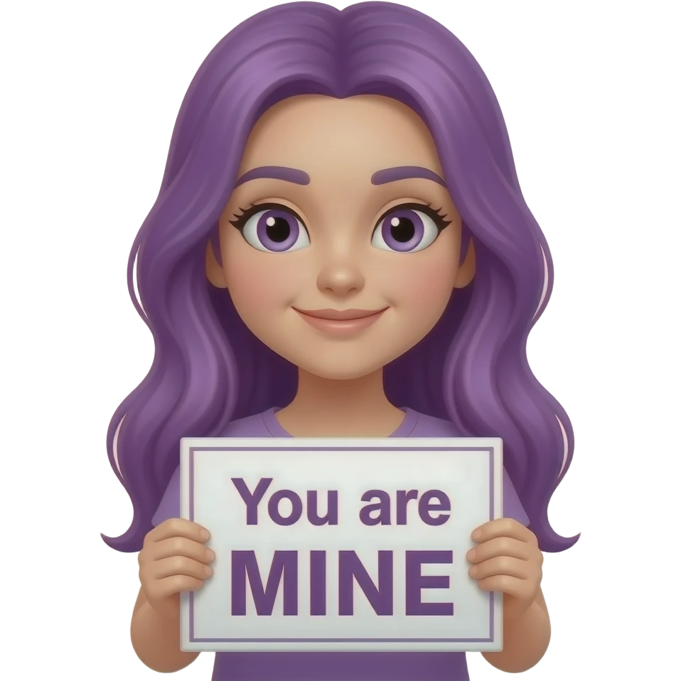 girl with long purple hair holding a You are MINE sign emoji