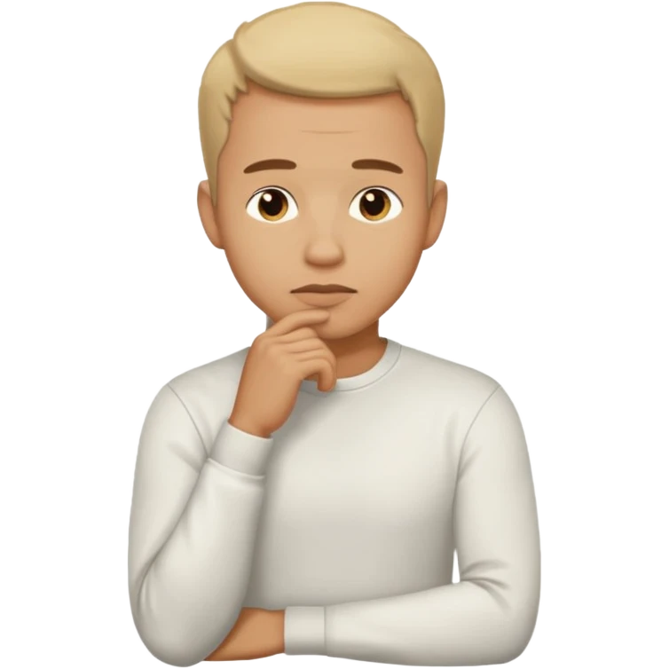 light skin man pensative, con la mano en el menton full body emoji